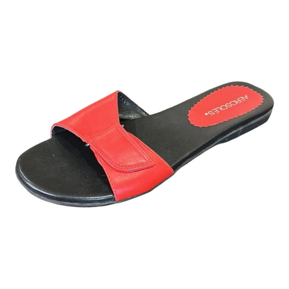Aerosoles Red Leather Adjustable Strap Sandal Size 7 - Picture 1 of 11